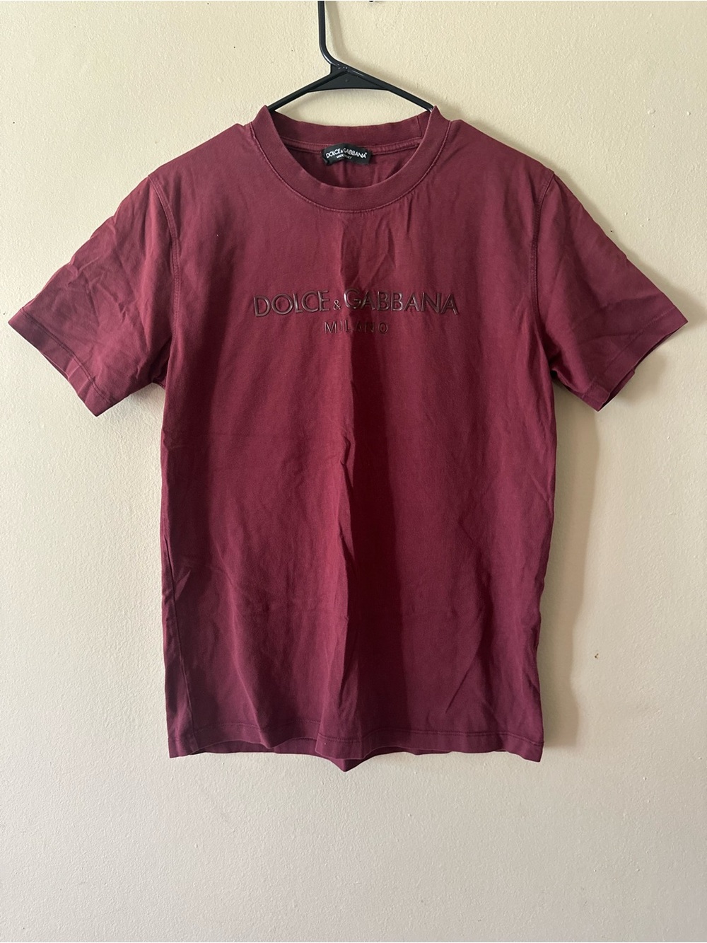 Dolce & Gabbana Men's 100% Cotton Bordeaux Logo Crewneck T-Shirt, Sz S